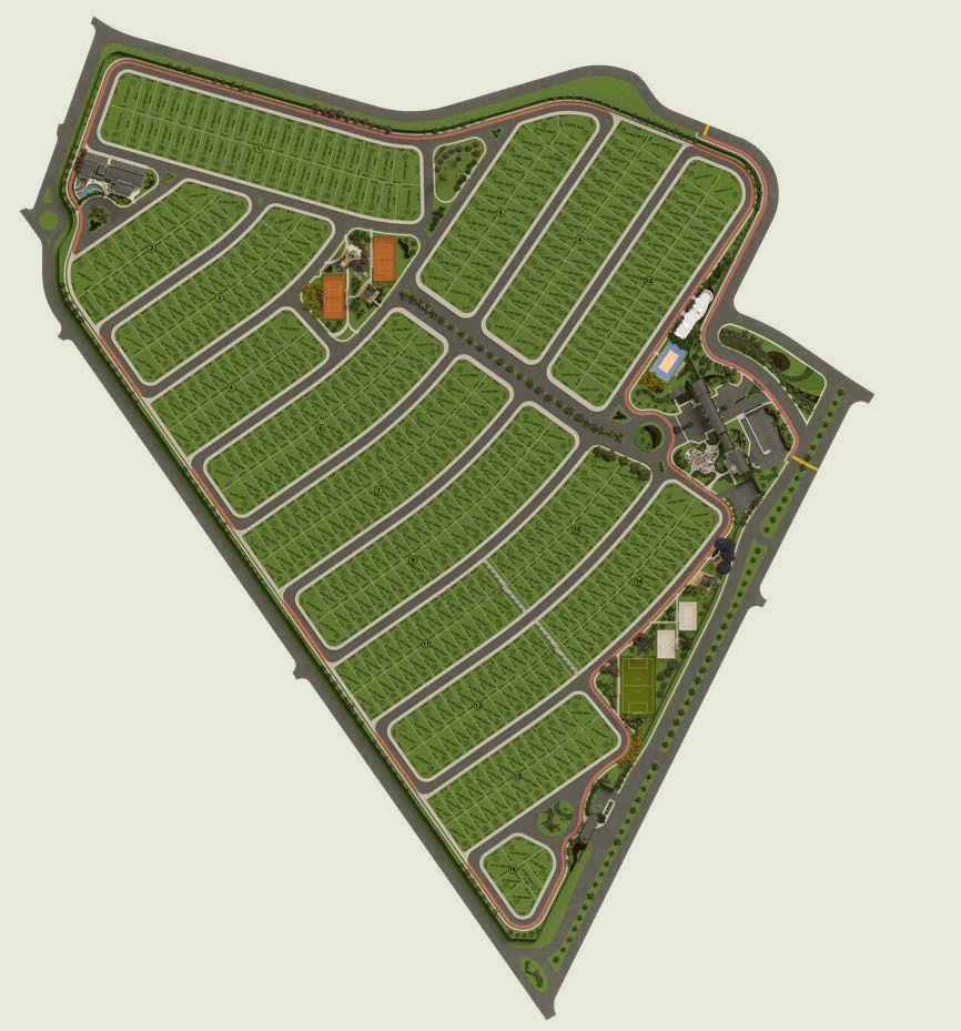 Implantação com os lotes e as áreas comuns do Villagio Siena