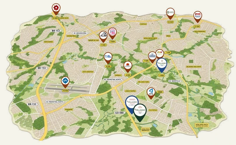 Mapa ilustrativo de localização do Villagio Siena na Região Norte de Goiânia