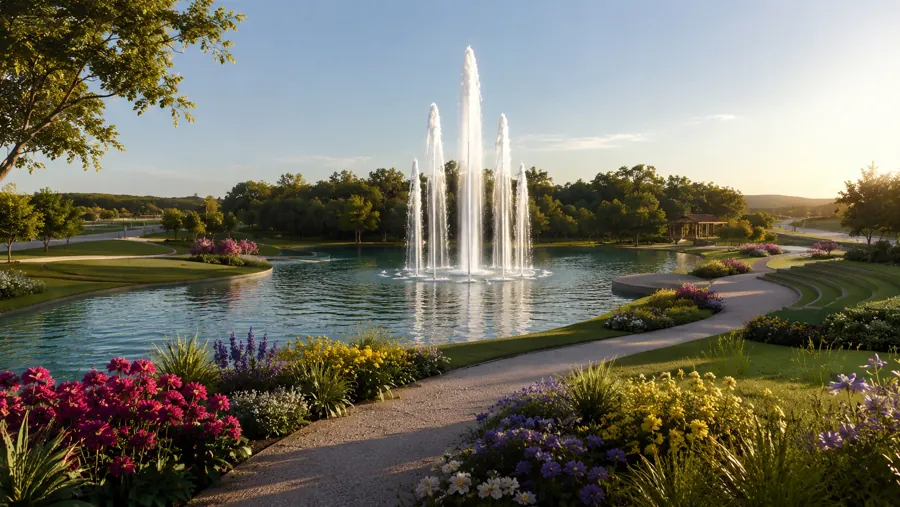 Fonte luminosa e lago do futuro Parque dos Villagios
