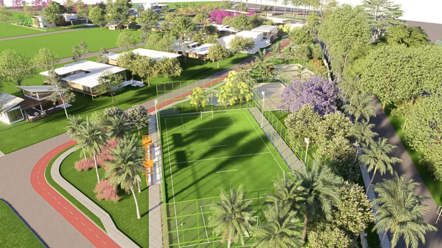 Perspectiva de esporte e lazer no condomínio do Villagio Siena